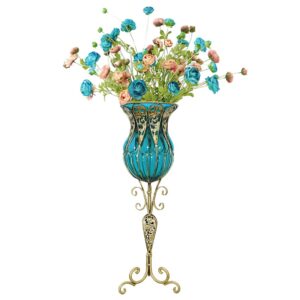 Soga 85Cm Blue Glass Tall Floor Vase And 12Pcs Blue Artificial Fake Flower Set Vase3019Bluewbluef12 Nz Depot - Nz Depot