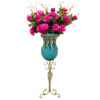 SOGA 85cm Blue Glass Tall Floor Vase and 12pcs Dark Pink Artificial Fake Flower Set, Home & Living>Home Decor>Vases, , , , ,  - NZ DEPOT 1