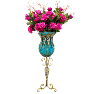 SOGA 85cm Blue Glass Tall Floor Vase and 12pcs Dark Pink Artificial Fake Flower Set, Home & Living, Home Decor, Vases, , ,  - NZ DEPOT 1