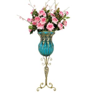 Soga 85Cm Blue Glass Tall Floor Vase And 12Pcs Pink Artificial Fake Flower Set Vase3019Bluewpinkf12 Nz Depot - Nz Depot