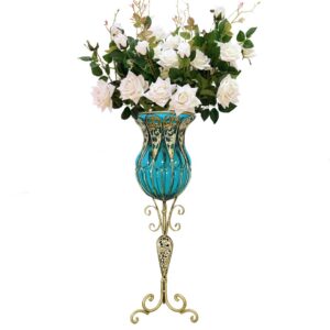 SOGA 85cm Blue Glass Tall Floor Vase and 12pcs White Artificial Fake Flower Set, Home & Living, Home Decor, Vases, , ,  - NZ DEPOT 1