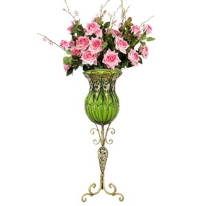 Soga 85Cm Green Glass Tall Floor Vase And 12Pcs Pink Artificial Fake Flower Set Vase3019Greenwpinkf12 Nz Depot - Nz Depot