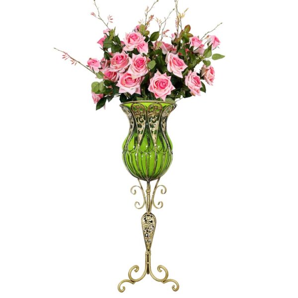 Soga 85Cm Green Glass Tall Floor Vase And 12Pcs Pink Artificial Fake Flower Set, Home &Amp; Living, Home Decor, Vases, , ,  - Nz Depot 1