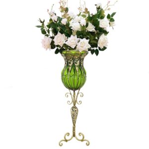 SOGA 85cm Green Glass Tall Floor Vase and 12pcs White Artificial Fake Flower Set, Home & Living, Home Decor, Vases, , ,  - NZ DEPOT 1