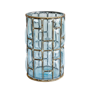 Soga Blue Colored European Glass Cylinder Flower Vase With Gold Metal Pattern Ho Vaseyg3264 Nz Depot - Nz Depot