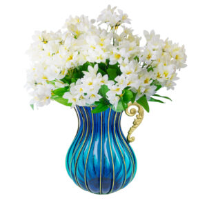 SOGA Blue Colored Glass Flower Vase with 10 Bunch 6 Heads Artificial Fake Silk Lilium nanum Home Decor Set, Home & Living, Home Decor, Vases, , ,  - NZ DEPOT 1