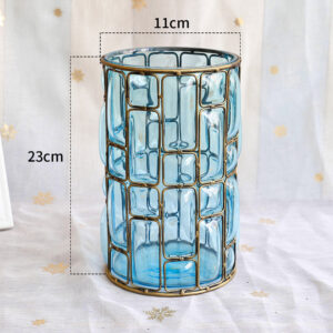 SOGA Blue Glass Cylinder Flower Vase with 10 Bunch 6 Heads Artificial Fake Silk Lilium nanum Home Decor Set, Home & Living, Home Decor, Vases, , ,  - NZ DEPOT 2