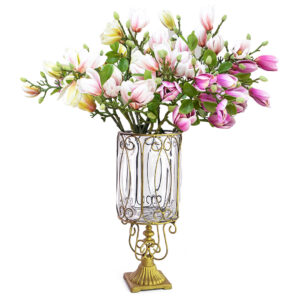 SOGA Clear Glass Cylinder Flower Vase with 6 Bunch 4 Heads Artificial Fake Silk Magnolia denudata Home Decor Set, Home & Living, Home Decor, Vases, , ,  - NZ DEPOT 1