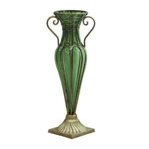 SOGA Green Colored European Glass Flower Vase Solid Base with Two Gold Metal Handle, Home & Living, Home Decor, Vases, , ,  - NZ DEPOT 1