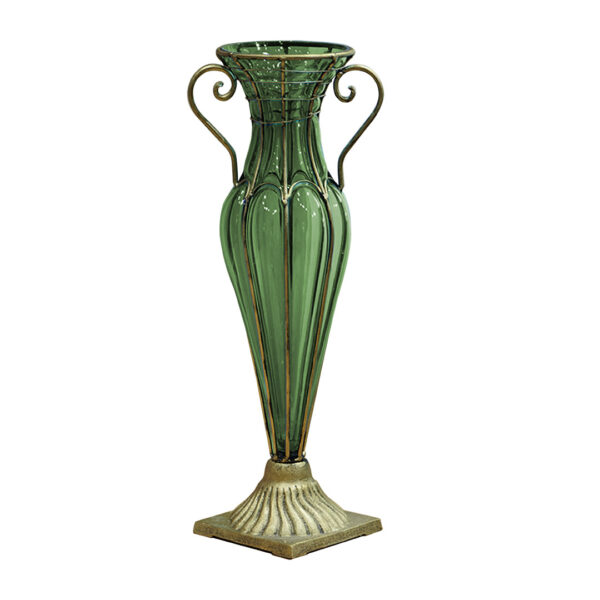 Soga Green Colored European Glass Flower Vase Solid Base With Two Gold Metal Handle, Home &Amp; Living, Home Decor, Vases, , ,  - Nz Depot 1