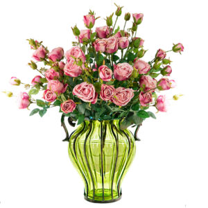 Soga Green Colored Glass Flower Vase With 10 Bunch 6 Heads Artificial Fake Silk Rose Home Decor Set Yg8054 F002 Nz Depot - Nz Depot