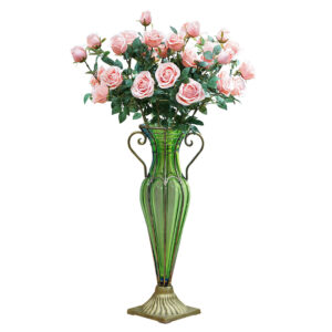 Soga Green Colored Glass Flower Vase With 8 Bunch 5 Heads Artificial Fake Silk Rose Home Decor Set Yg1885G F009 Nz Depot - Nz Depot