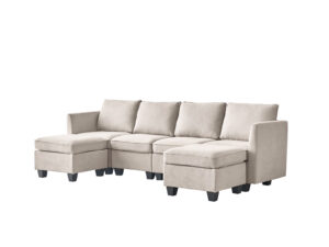 DS Enzo Sectional Sofa Velvet Beige PR71794 Sofas Sectionals Sofa Beds NZ DEPOT