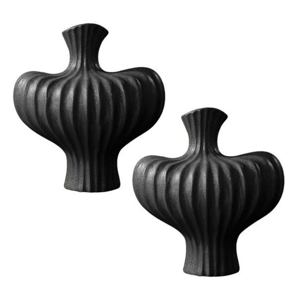 SOGA 2X 28X30cm Large Ornament Black Vases Countertop Decoration Accessories Porch Crafts Home Decor, Home & Living>Home Decor>Indoor Pots, Planters and Plant Stands, , , , ,  - NZ DEPOT 1