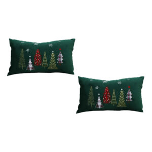 SOGA 2X 30cm Throw Pillow Green Christmas Forest Embroidered Lumbar for Festive Holiday Cushion Home Decor, Furniture, Living Room Furniture, Occasional Chairs, , ,  - NZ DEPOT 1