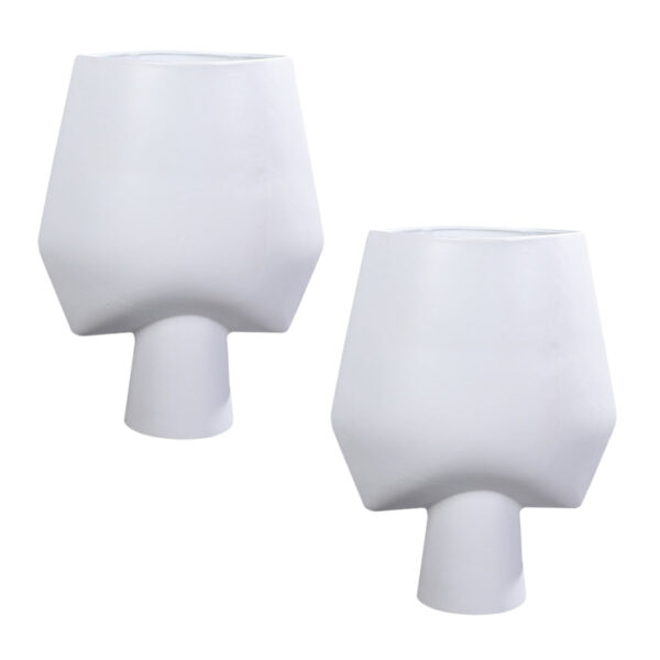 SOGA 2X 33x43cm White Large Ornament Bodhi House Ceramic Handcrafted Modern Abstract Square Vase Home Decor, Home & Living>Home Decor>Indoor Pots, Planters and Plant Stands, , , , ,  - NZ DEPOT 1