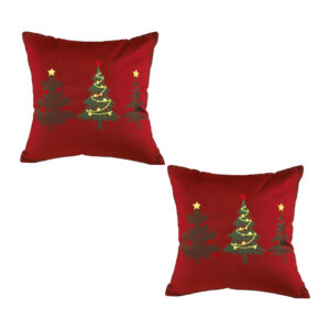 SOGA 2X 45cm Burgundy Red Throw Pillow with Three Embroidered Christmas Trees Festive Holiday Square Cushion Home Decor, Furniture, Living Room Furniture, Occasional Chairs, , ,  - NZ DEPOT 1