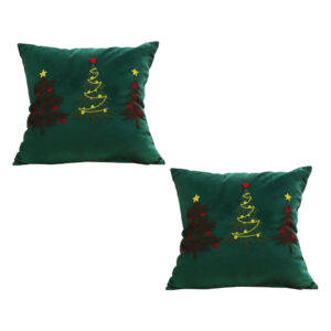 SOGA 2X 45cm Throw Pillow Green Three Embroidered Christmas Trees for Festive Holiday Square Cushion Home Decor, Furniture, Living Room Furniture, Occasional Chairs, , ,  - NZ DEPOT 1