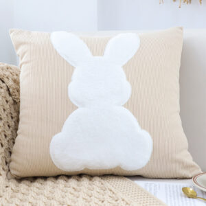 SOGA 2X 45cm Throw Pillow Light Tan Square Cushion with Soft White Rabbit Design Decorative Home Decor, Furniture, Living Room Furniture, Occasional Chairs, , ,  - NZ DEPOT 2