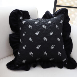 SOGA 45cm Throw Pillow Black Ruffled Square Decorative Cushion for Rose Lovers Cozy Home Decor, Furniture, Living Room Furniture, Occasional Chairs, , ,  - NZ DEPOT 2