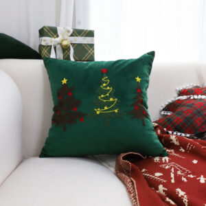 SOGA 45cm Throw Pillow Green Three Embroidered Christmas Trees for Festive Holiday Square Cushion Home Decor, Furniture, Living Room Furniture, Occasional Chairs, , ,  - NZ DEPOT 3