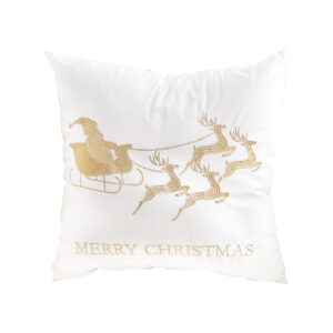 SOGA 45cm Throw Pillow White with Golden Christmas Sleigh Design Festive Holiday Square Cushion Decor, Furniture, Living Room Furniture, Occasional Chairs, , ,  - NZ DEPOT 1