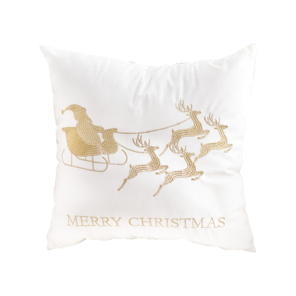SOGA 45cm Throw Pillow White with Golden Christmas Sleigh Design Festive Holiday Square Cushion Decor, Furniture, Living Room Furniture, Occasional Chairs, , ,  - NZ DEPOT 1