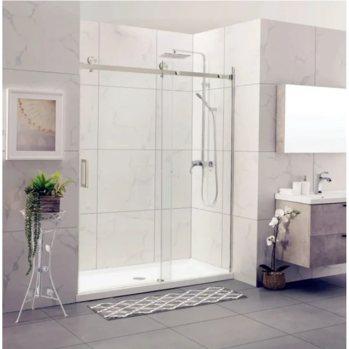 Buy Shower Glass - Rock Series Sliding Door RCM1370 Brushed Nickel Frame Online - Shower Enclosures - Frameless Shower - 1 - NZ Depot Delivery