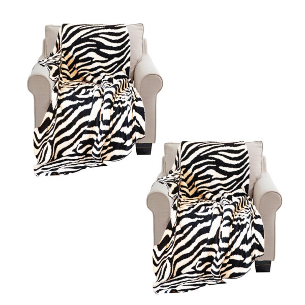 SOGA 2X 130x170cm Throw Blanket Black and White Soft Zebra Print Half Fleece Casual Stylish Cozy, Home>Bed Linen>Throws And Blankets>Blankets, , , , ,  - NZ DEPOT 1