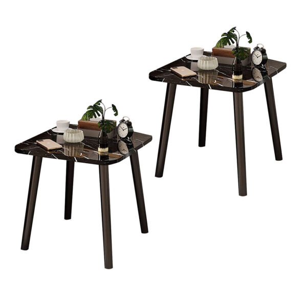 SOGA 2X 40cm Black Ceramic Table Stone Pattern Compact Modern Design with Black Metal Legs, Furniture>Living Room Furniture>Tables, , , , ,  - NZ DEPOT 1