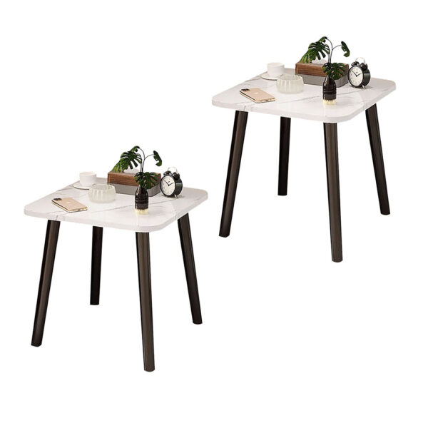 SOGA 2X 40cm White Ceramic Table Stone Pattern Compact Modern Design with Black Metal Legs, Furniture>Living Room Furniture>Tables, , , , ,  - NZ DEPOT 1