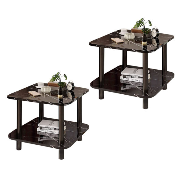 SOGA 2X 60cm Black Ceramic Table Stone Pattern Modern Design with Black Metal Legs, Furniture, Living Room Furniture, Tables, , ,  - NZ DEPOT 1