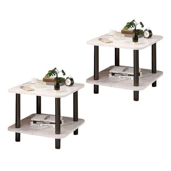 SOGA 2X 70cm White Ceramic Table Stone Pattern Modern Design with Black Metal Legs, Furniture>Living Room Furniture>Tables, , , , ,  - NZ DEPOT 1