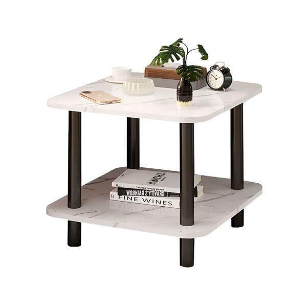 SOGA 70cm White Ceramic Table Stone Pattern Modern Design with Black Metal Legs, Furniture>Living Room Furniture>Tables, , , , ,  - NZ DEPOT 1