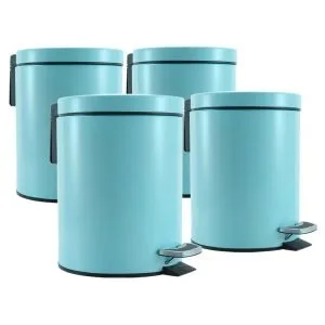 Buy SOGA 4X 12L Foot Pedal Stainless Steel Rubbish Recycling Garbage Waste Trash Bin Round Blue Online - Home & Living/Kitchen & Dining/Kitchen Storage/Kitchen Bins - 1 - NZ Depot Free Shipping