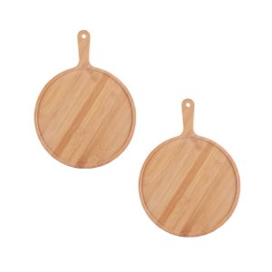 SOGA 2X 11 inch Blonde Round Premium Wooden Serving Tray Board Paddle with Handle Home Decor, Kitchenware, Table Top, Servingware, Servingware Platter, ,  - NZ DEPOT 1