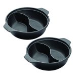 SOGA 2X 32CM Round Cast Iron Shabu Shabu Hotpot Beef Chicken Stew Wok Two-Flavor Division, Home & Living>Kitchen & Dining>Cookware>Frying Pans, , , , ,  - NZ DEPOT 1