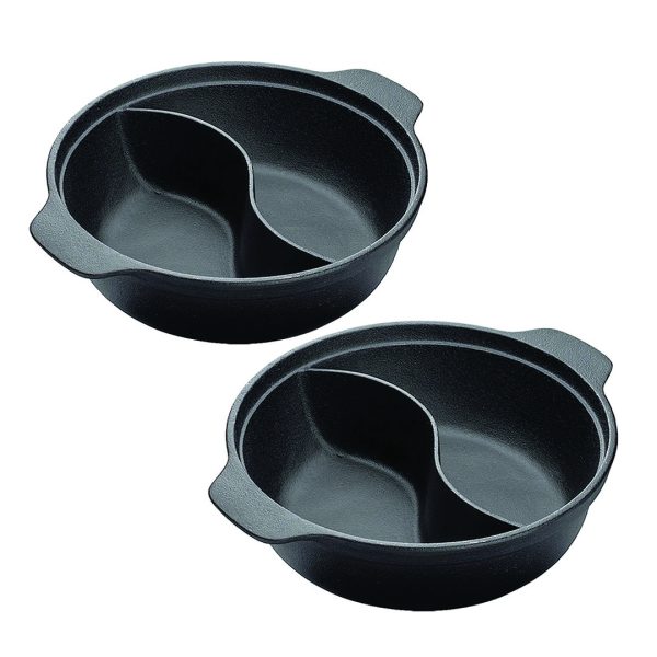 SOGA 2X 32CM Round Cast Iron Shabu Shabu Hotpot Beef Chicken Stew Wok Two-Flavor Division, Home & Living, Kitchen & Dining, Cookware, Frying Pans, ,  - NZ DEPOT 1