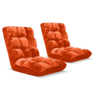 SOGA 2X Floor Recliner Folding Lounge Sofa Futon Couch Folding Chair Cushion Orange, Furniture, Living Room Furniture, Occasional Chairs, , ,  - NZ DEPOT 1