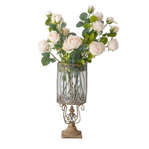 SOGA European Clear Glass Cylinder Flower Vase Solid Base with Gold Metal Pattern, Home & Living, Home Decor, Vases, , ,  - NZ DEPOT 2