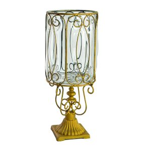 SOGA European Clear Glass Cylinder Flower Vase Solid Base with Gold Metal Pattern, Home & Living, Home Decor, Vases, , ,  - NZ DEPOT 1