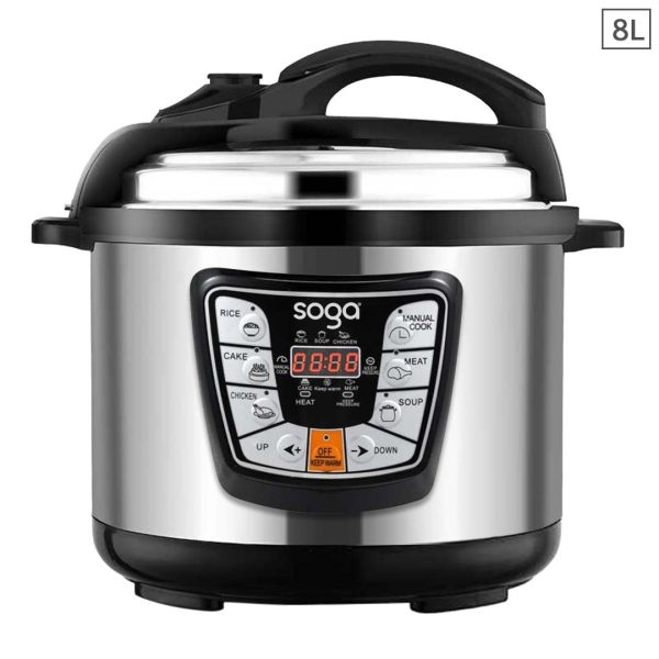 SOGA Stainless Steel Electric Pressure Cooker 8L Nonstick 1600W, electronics & appliances > appliances > small kitchen appliances > benchtop cooking > slow cookers & pressure cookers, , , , ,  - NZ DEPOT 1
