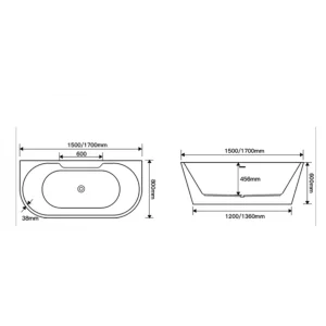 Buy Freestanding Bath Tub Acrylic Back To Wall Curved 1700mm Online - Baths - FreeStanding Bath Tub - 2 - NZ Depot Delivery