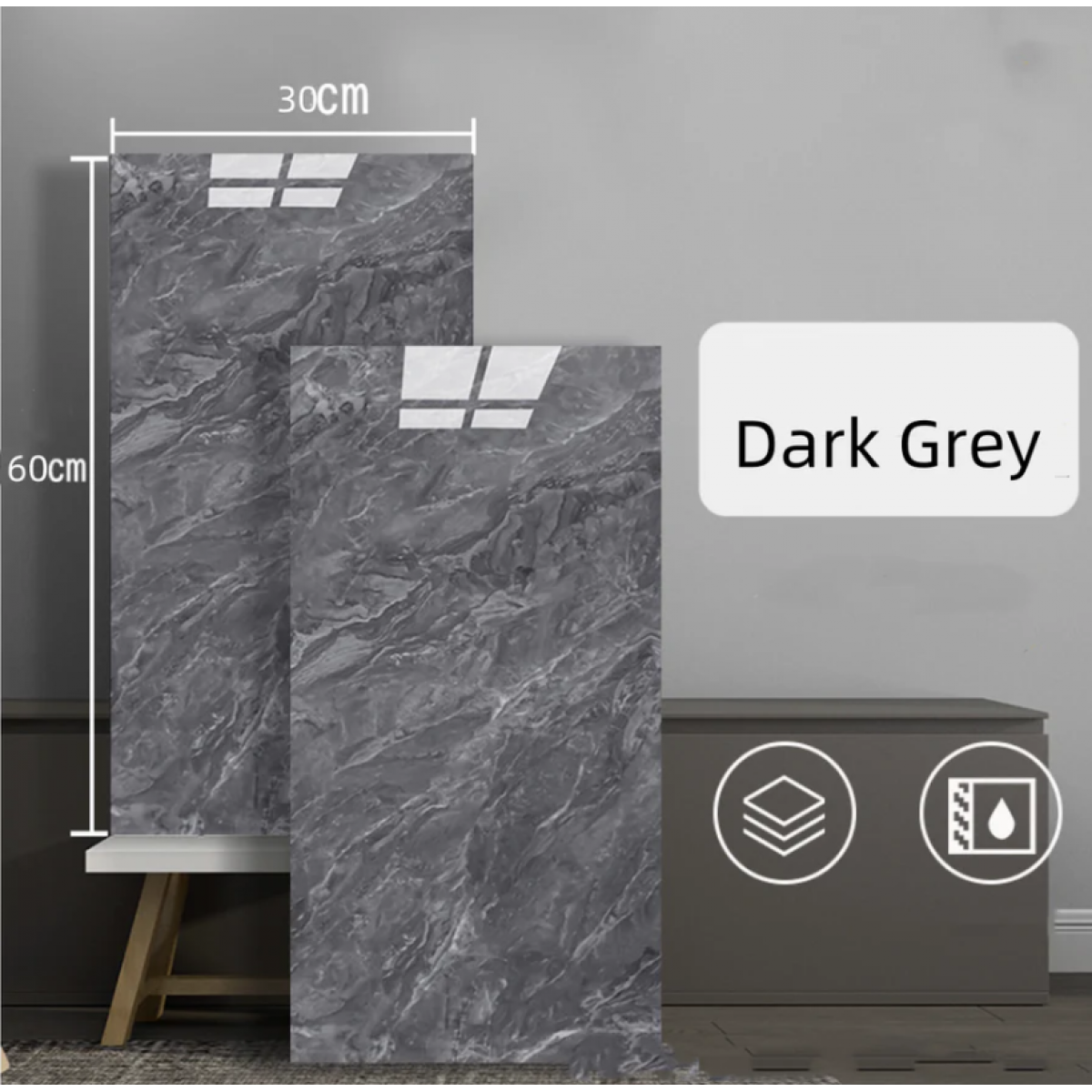 PVC Dark Grey wall tiles sticker -30x60 cm 10 Pcs - Waterproof decorative sheet - GJ8813-Dark Grey 1 PVC Dark Grey wall tiles sticker -30x60 cm 10 Pcs, Waterproof decorative sheet - NZ DEPOT