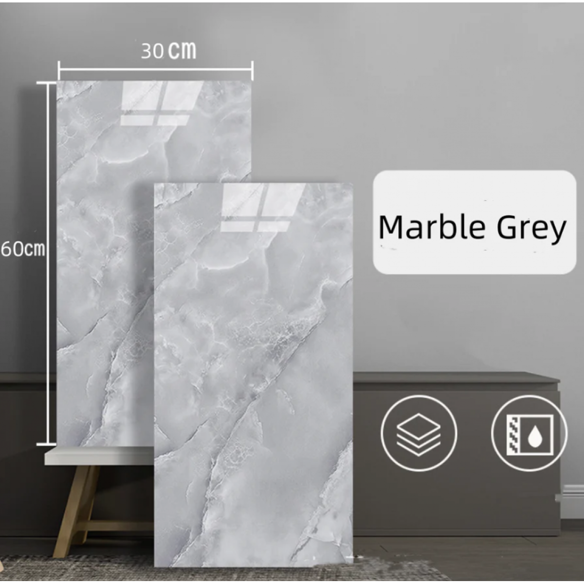 PVC marble grey wall tiles sticker -30x60 cm 10 Pcs - Waterproof decorative sheet - GJ8813-Marble Grey 1 PVC marble grey wall tiles sticker -30x60 cm 10 Pcs, Waterproof decorative sheet - NZ DEPOT