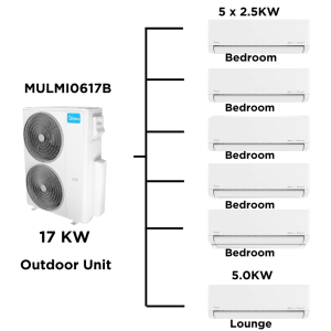 Midea Multi Split Heat Pumps 17 Kw Package - Multi Split Heat Pump - MULMI0617B+MFAB26Nx4+MFAB70N-2 - NZ DEPOT