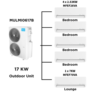 Midea Multi Split Heat Pumps 17 Kw Package - Multi Split Heat Pump - MULMI0617B+MFAB26Nx4+MFAB70N-1 - NZ DEPOT