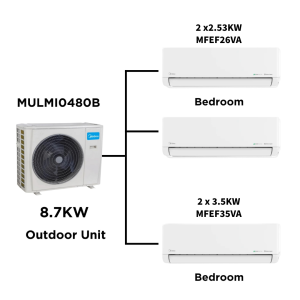 Midea Multi Split Heat Pumps Combo - 8.7 kW Outdoor Unit MULMI0480B + Indoor Units - Multi Split Heat Pump - MULMI0480B+MFAB26Nx2+MFAB35N-2 - NZ DEPOT