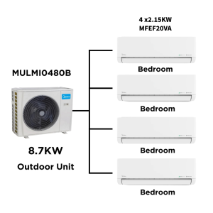 Midea Multi Split Heat Pumps Combo - 8.7 kW Outdoor Unit MULMI0480B + Indoor Units - Multi Split Heat Pump - MULMI0480B+MFAB26Nx2+MFAB35N-1 - NZ DEPOT