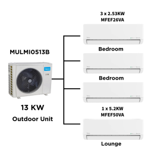 Midea Multi Split Heat Pumps Package - 13.5 kW Outdoor Unit MULMI0513B + Indoor Units - Multi Split Heat Pump - MULMI0513B+MFAB26Nx5-2 - NZ DEPOT